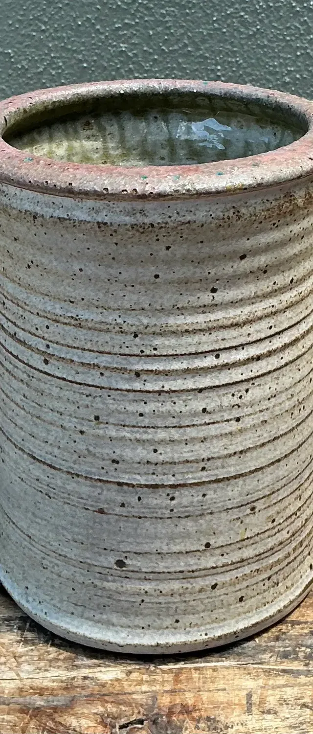 Vintage Original Studio Pottery Ribbed Vase - Pottery, 6.75W x 8.5H