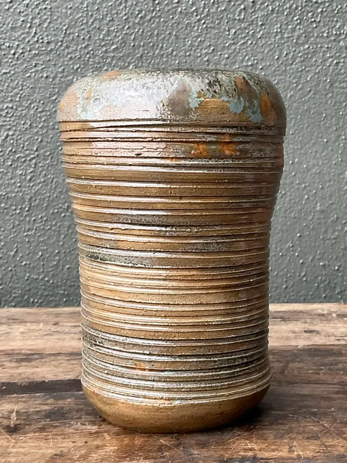 Vintage Original Studio Pottery Ribbed Vase - Pottery, 4.75W x 7.25H