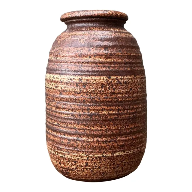 Vintage Original Studio Pottery Striped Lidded Vase — additional photo 1