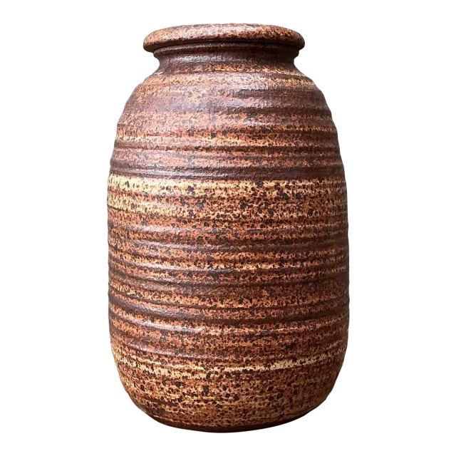 Vintage Original Studio Pottery Striped Lidded Vase — additional photo 3
