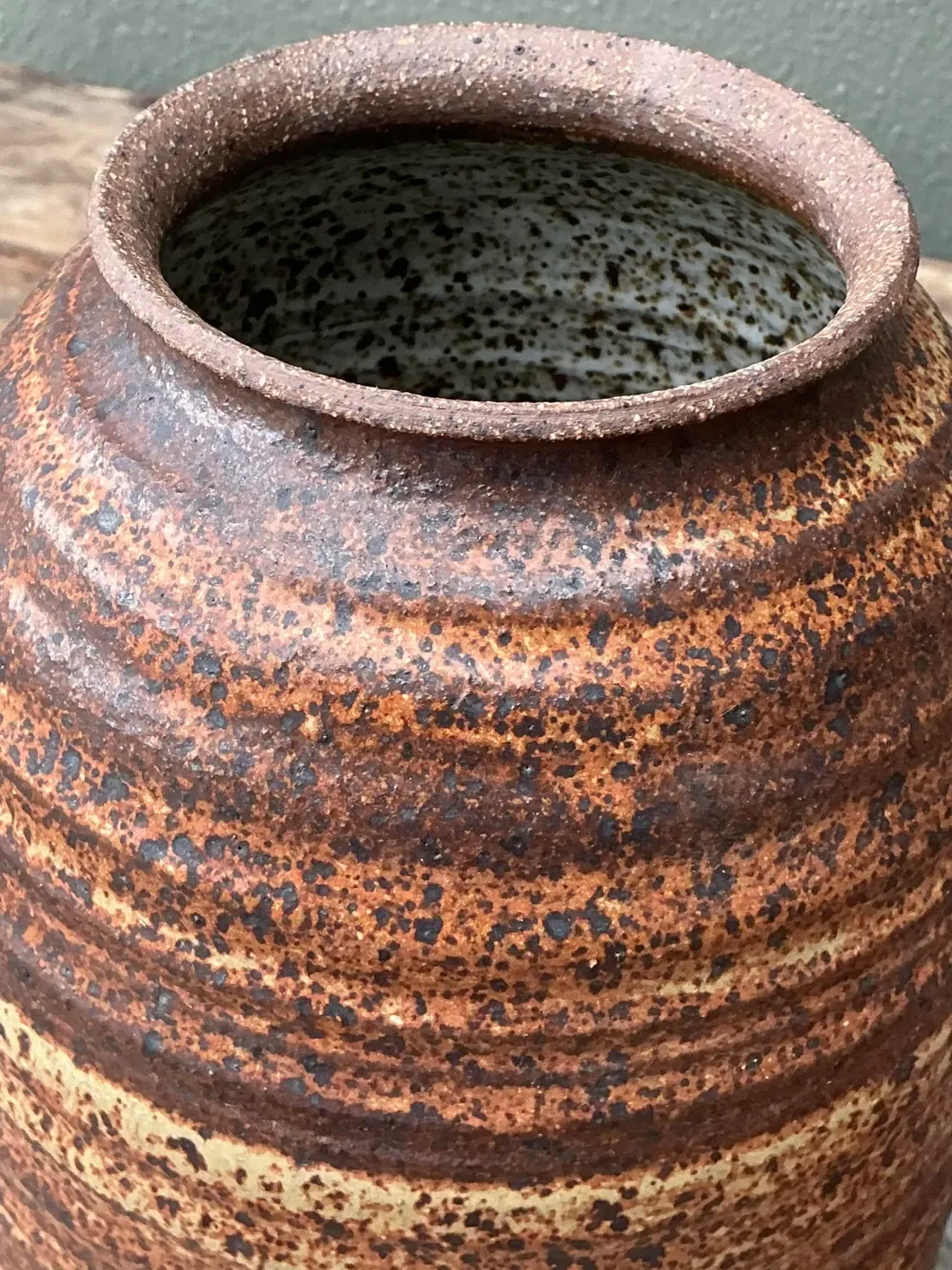 Vintage Original Studio Pottery Striped Lidded Vase — additional photo 4