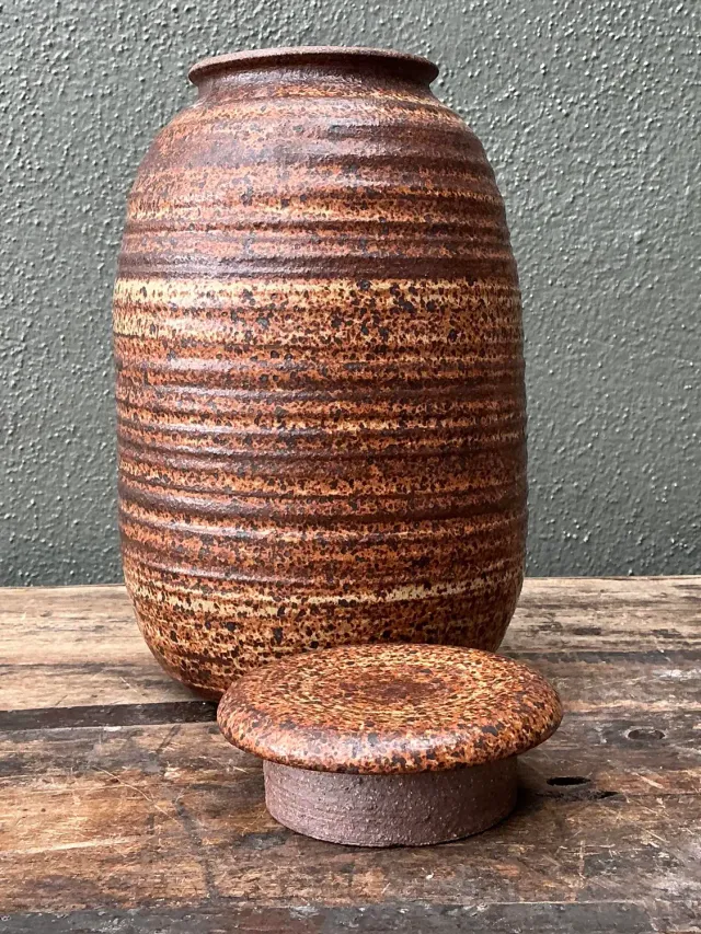 Vintage Original Studio Pottery Striped Lidded Vase — additional photo 5