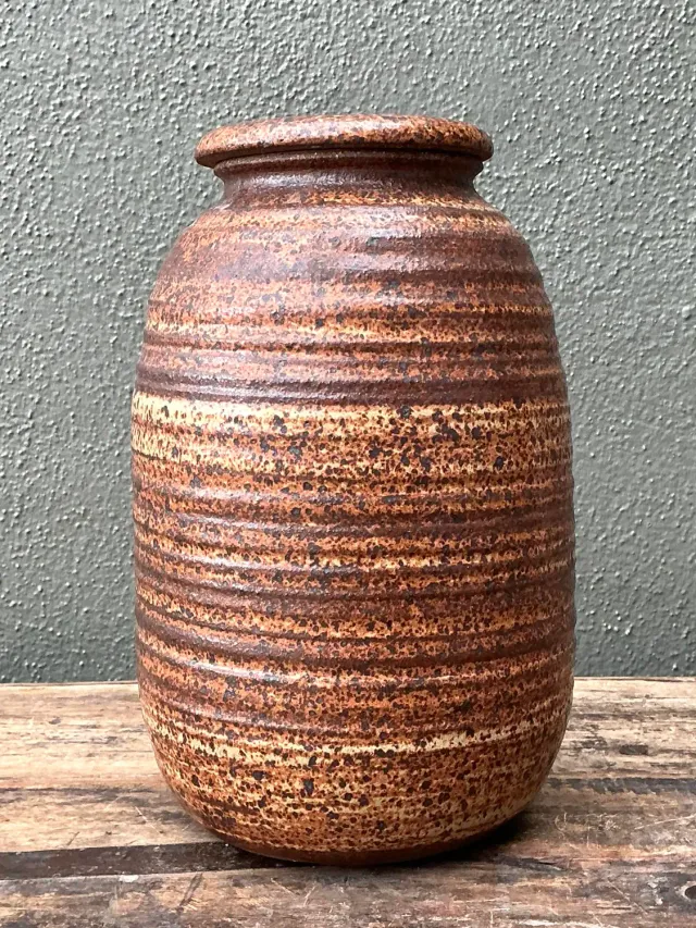 Vintage Original Studio Pottery Striped Lidded Vase — additional photo 6