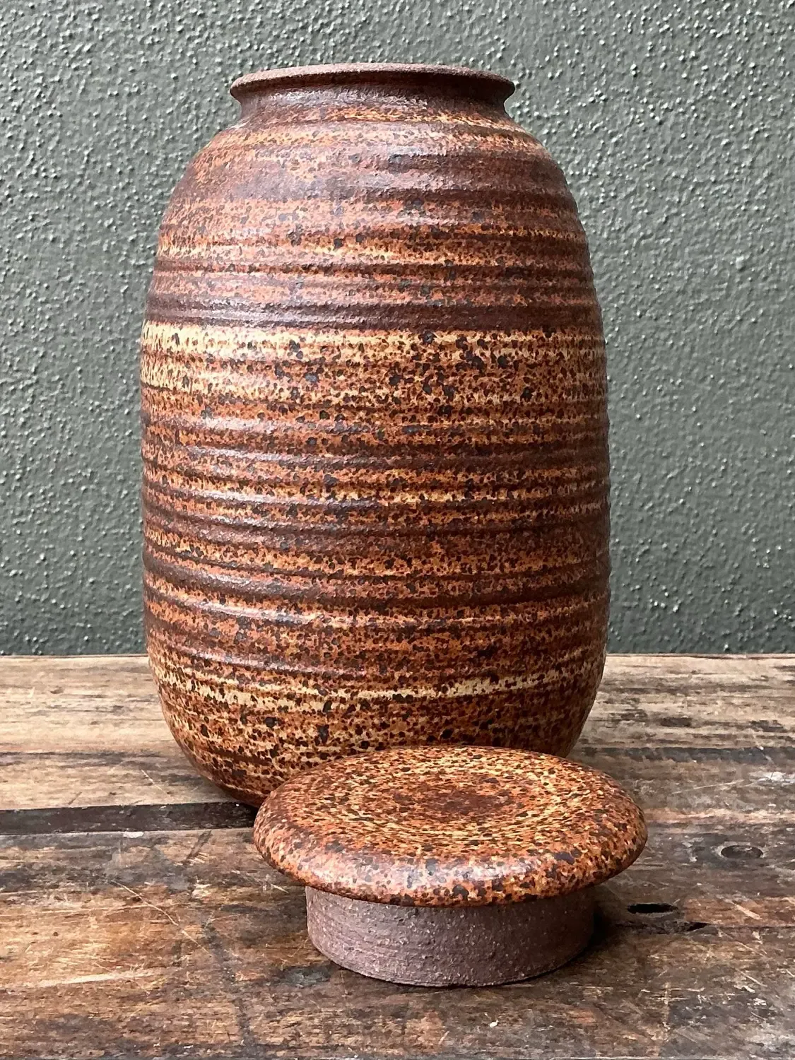 Vintage Original Studio Pottery Striped Lidded Vase — additional photo 8