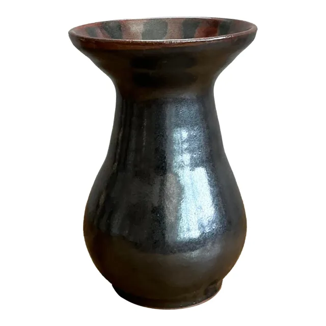 Vintage Original Studio Pottery Striped Rim Vase — additional photo 1