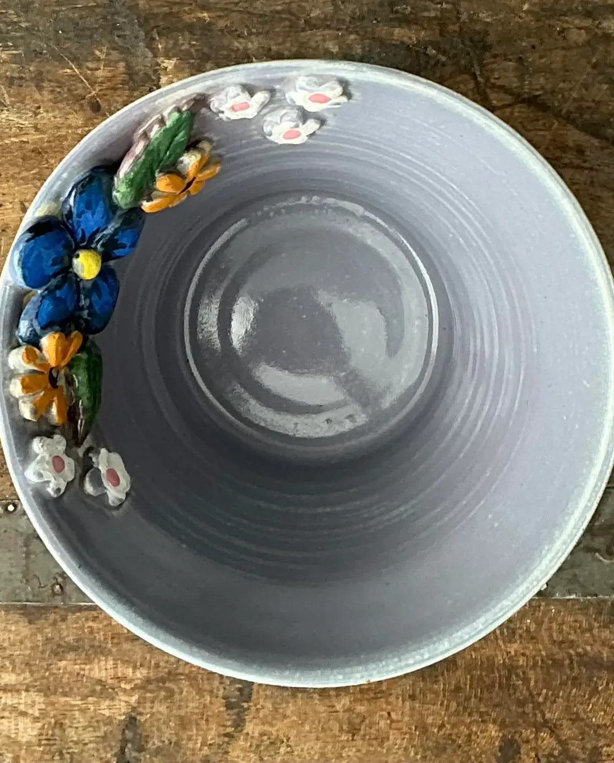 Vintage Original Studio Pottery Triple Flower Bowl