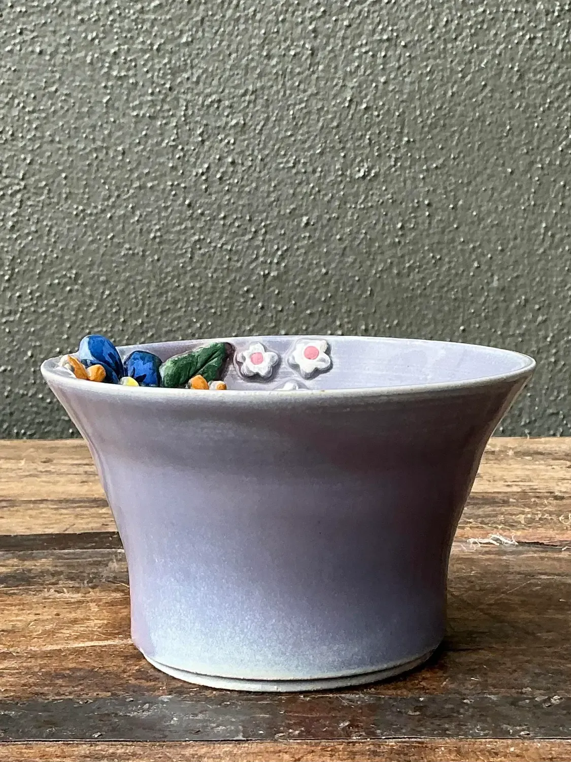 Vintage Original Studio Pottery Triple Flower Bowl — additional photo 1