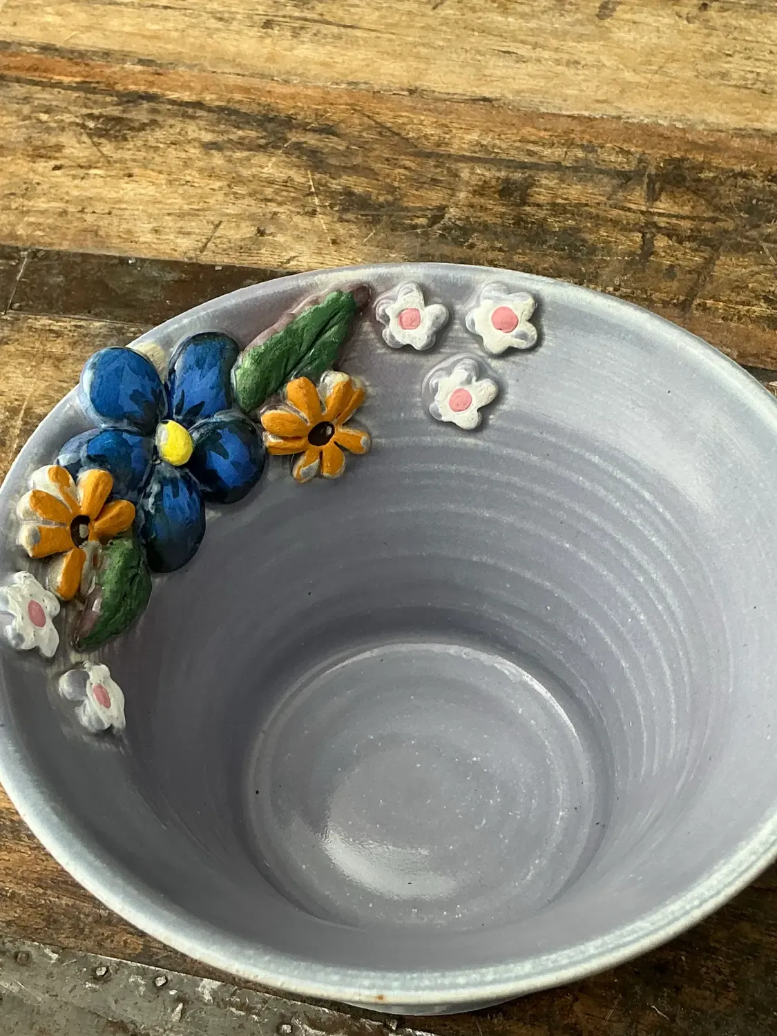 Vintage Original Studio Pottery Triple Flower Bowl — additional photo 3