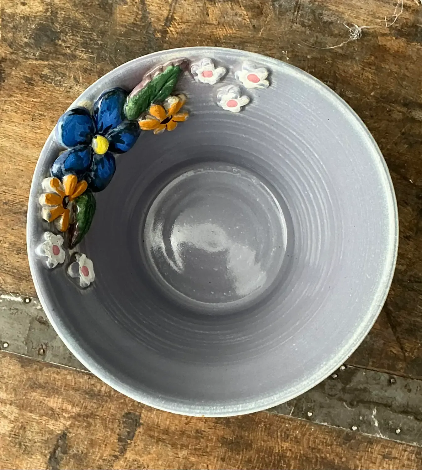 Vintage Original Studio Pottery Triple Flower Bowl — additional photo 4