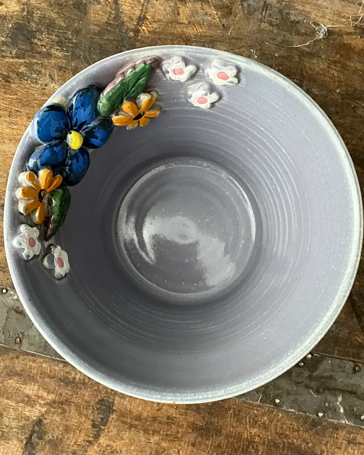 Vintage Original Studio Pottery Triple Flower Bowl — additional photo 4