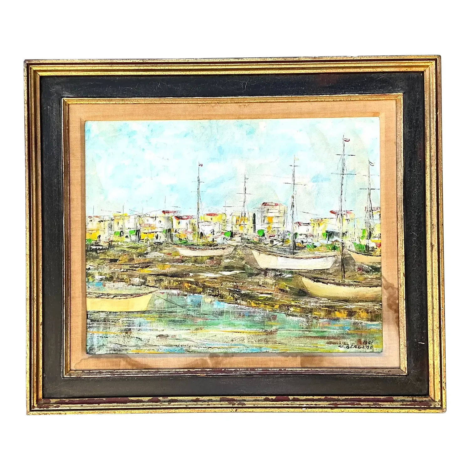 Vintage Original Waterfront Original Oil Painting on Canvas — additional photo 1