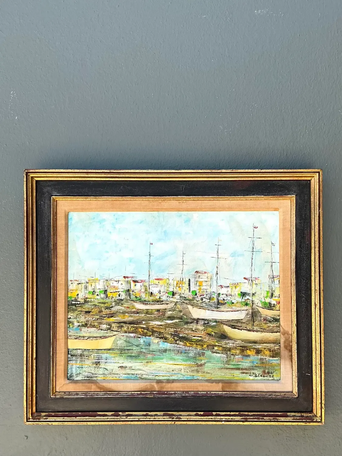 Vintage Original Waterfront Original Oil Painting on Canvas — additional photo 2
