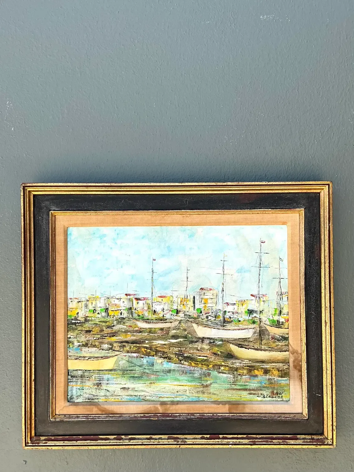 Vintage Original Waterfront Original Oil Painting on Canvas — additional photo 3