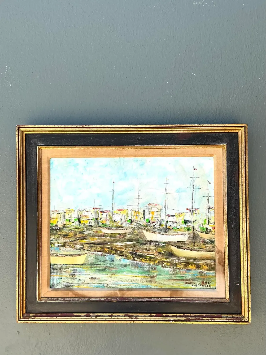 Vintage Original Waterfront Original Oil Painting on Canvas — additional photo 4