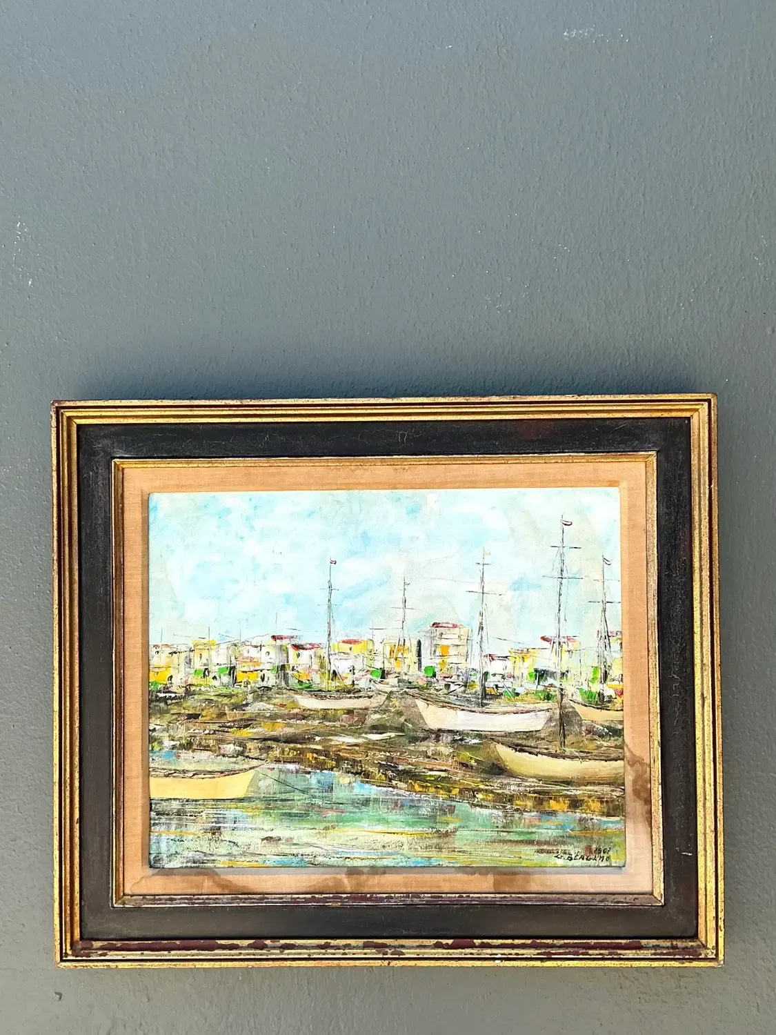 Vintage Original Waterfront Original Oil Painting on Canvas — additional photo 5