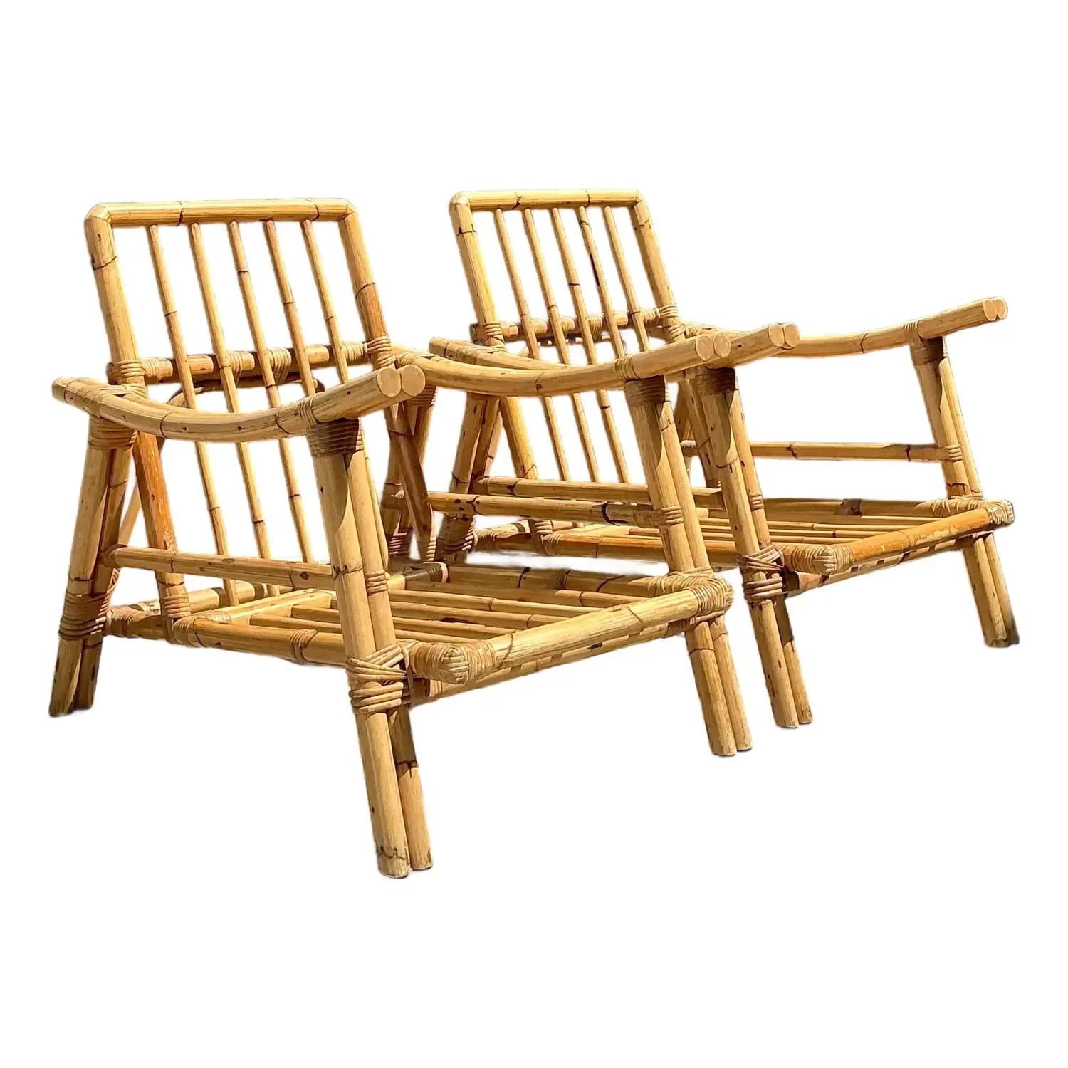 Vintage Pagoda Rattan Lounge Chairs After John Wisner