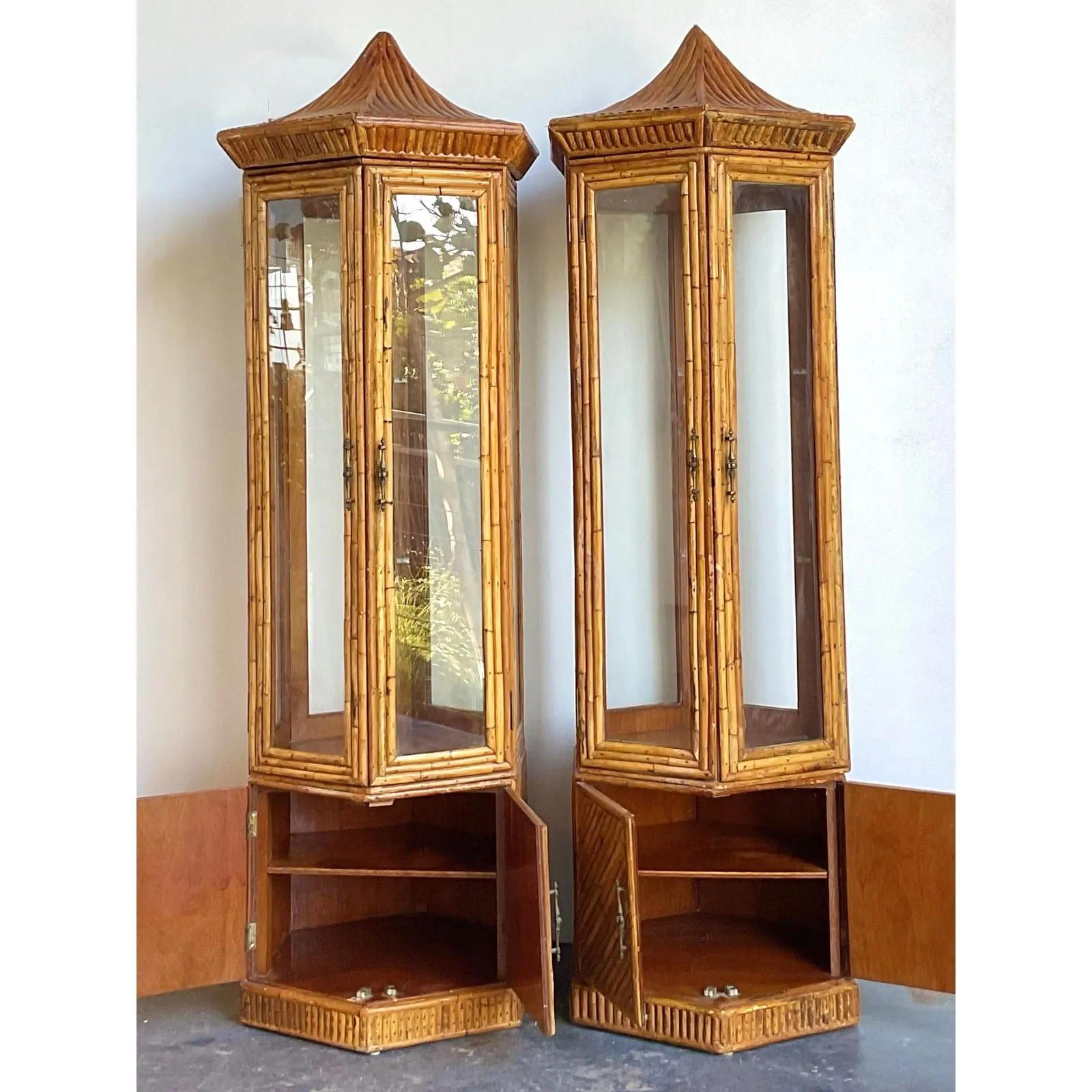 Vintage Pagoda Split Rattan Tall Cabinets - A Pair — additional photo 4