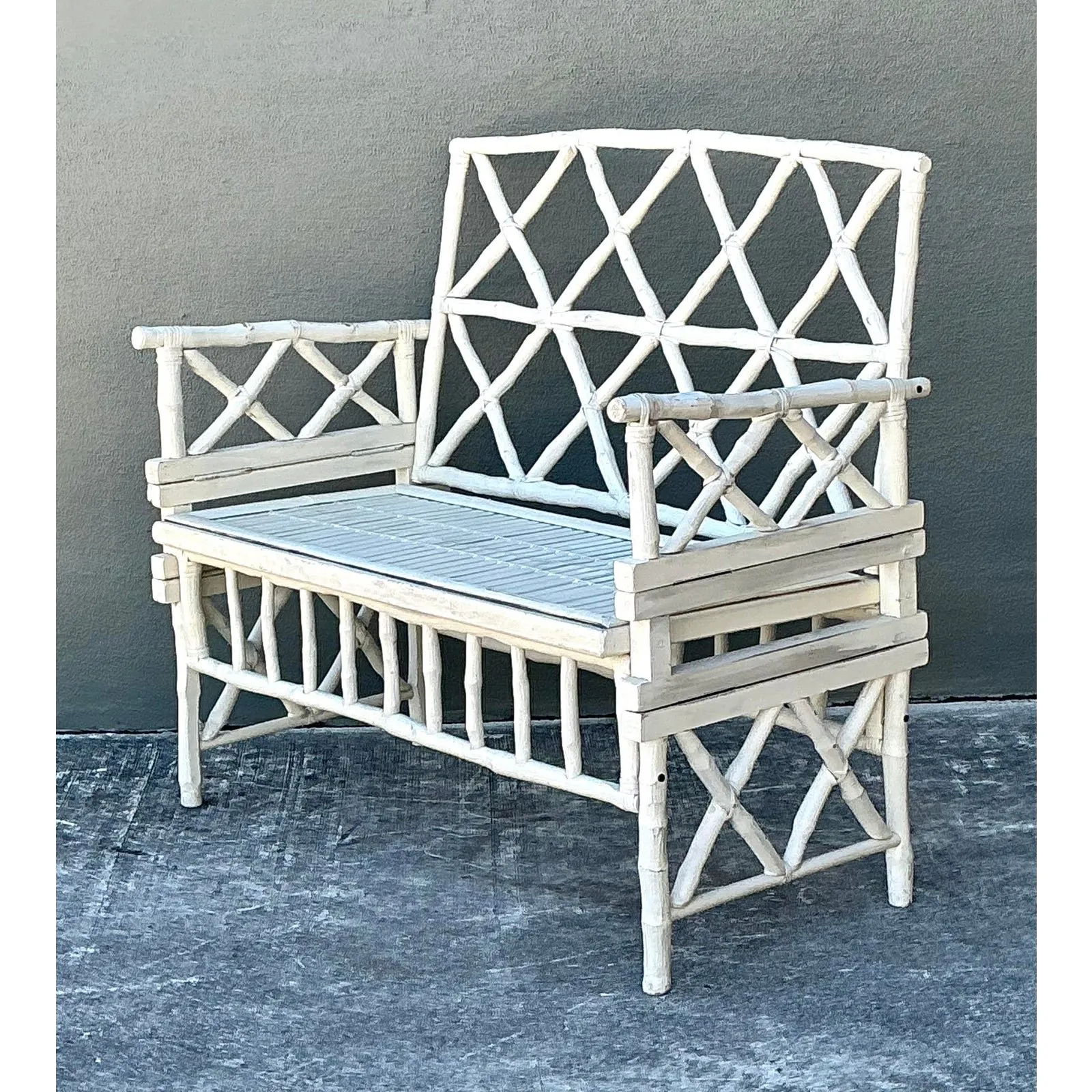 Vintage Painted Branch Trellis Bench