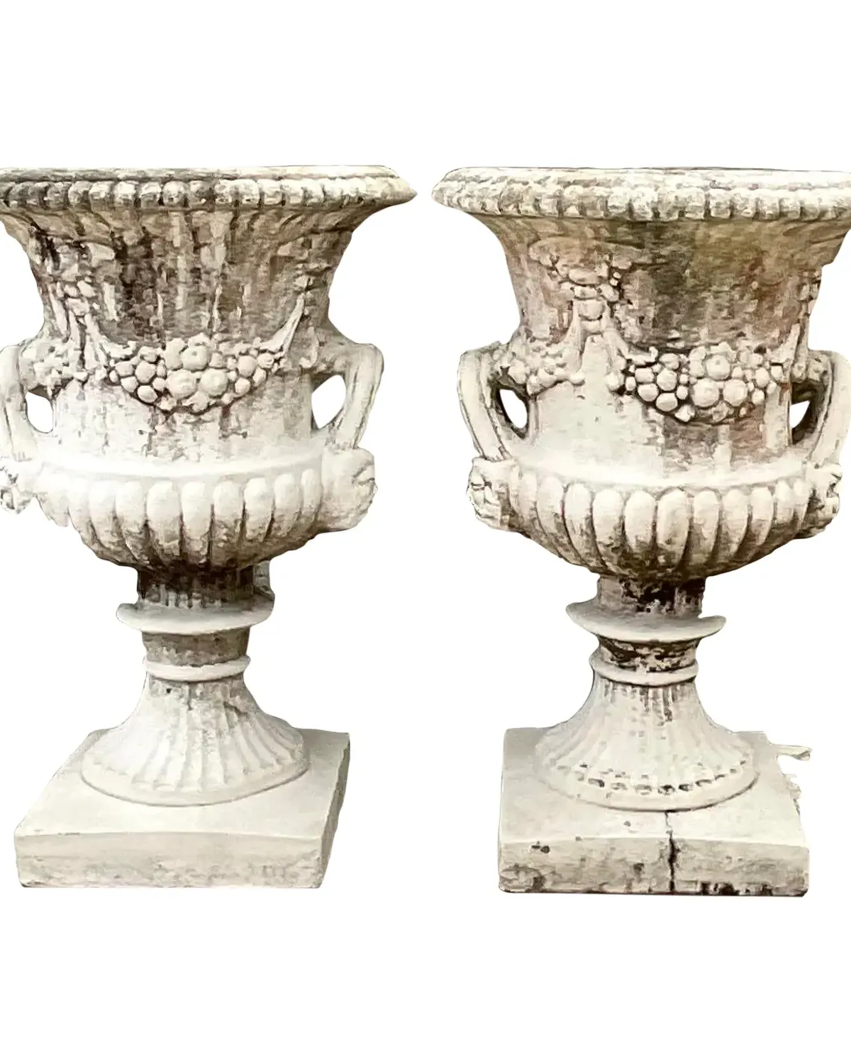 Vintage Pair of Cast Concrete Swag Urns - a Pair