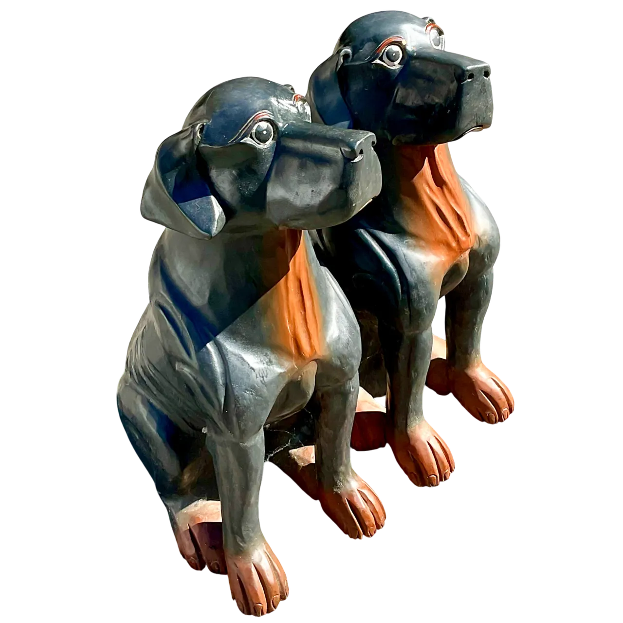 Vintage Pair of Wooden Carved Dogs