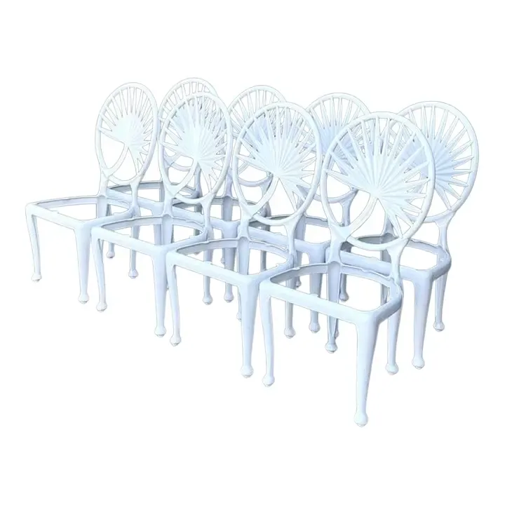 Vintage Palm Frond Cast Aluminum Dining Chairs - Set of 8