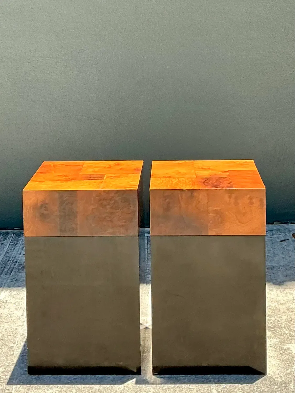 Vintage Parquet Burl Wood Drinks Tables - A Pair — additional photo 3