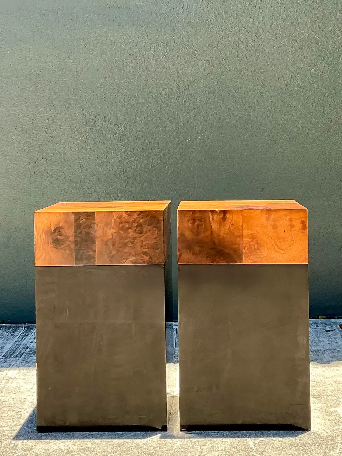 Vintage Parquet Burl Wood Drinks Tables - A Pair — additional photo 2