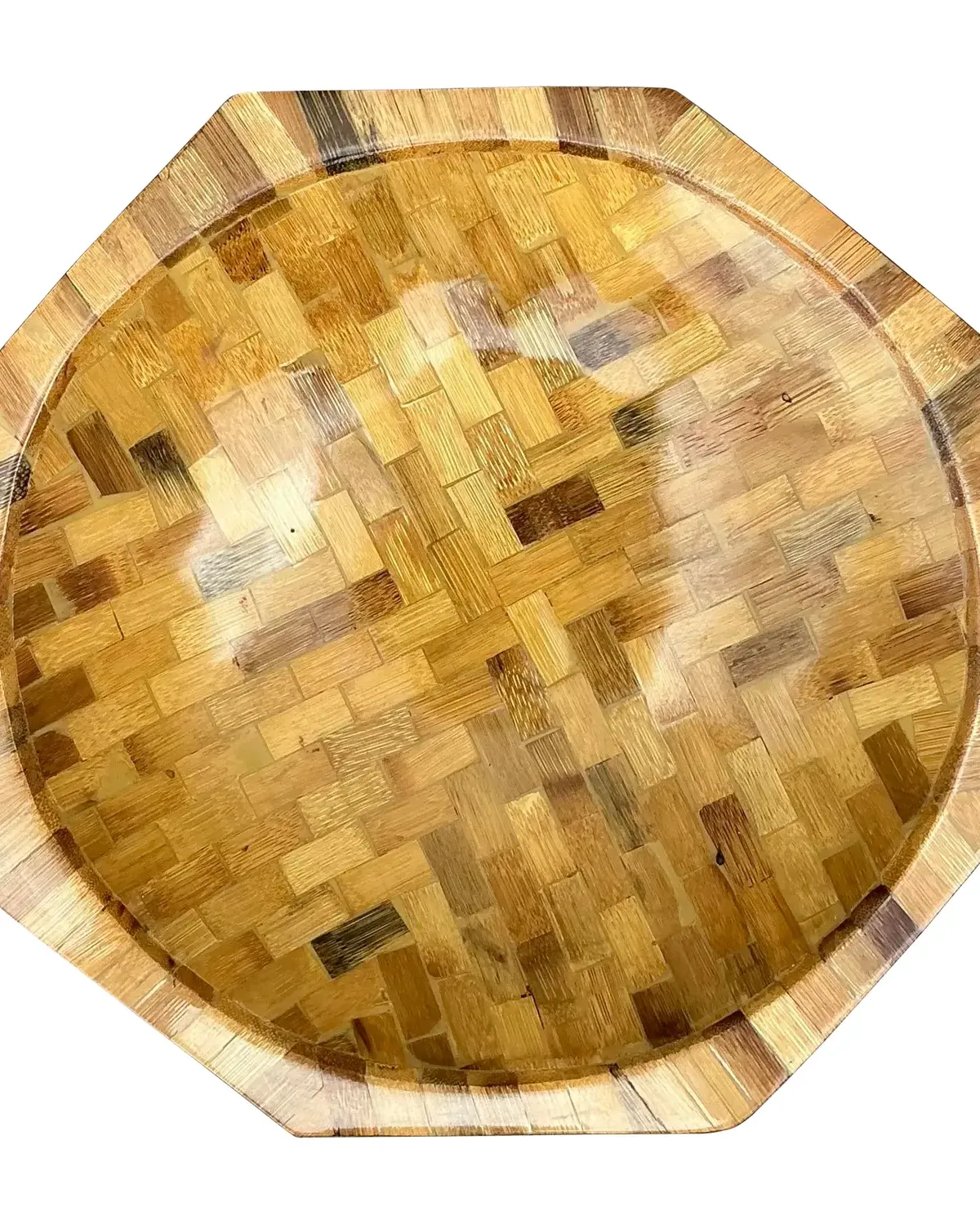 Vintage Parquet Rattan Wood Bowl