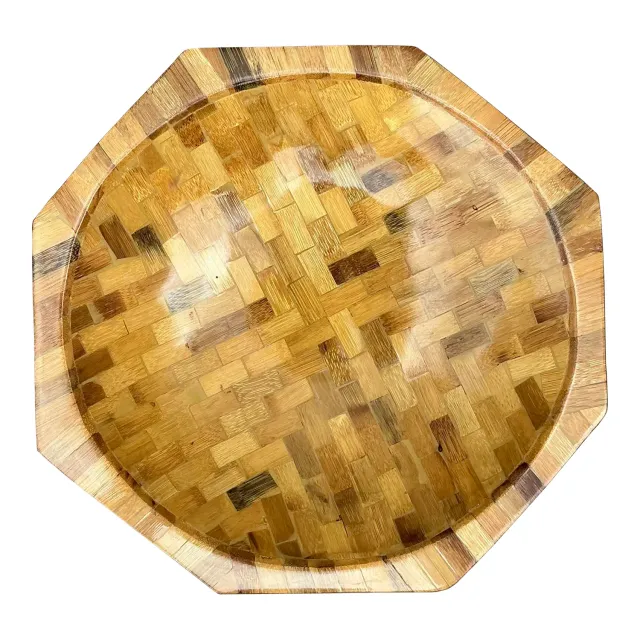 Vintage Parquet Rattan Wood Bowl — additional photo 1