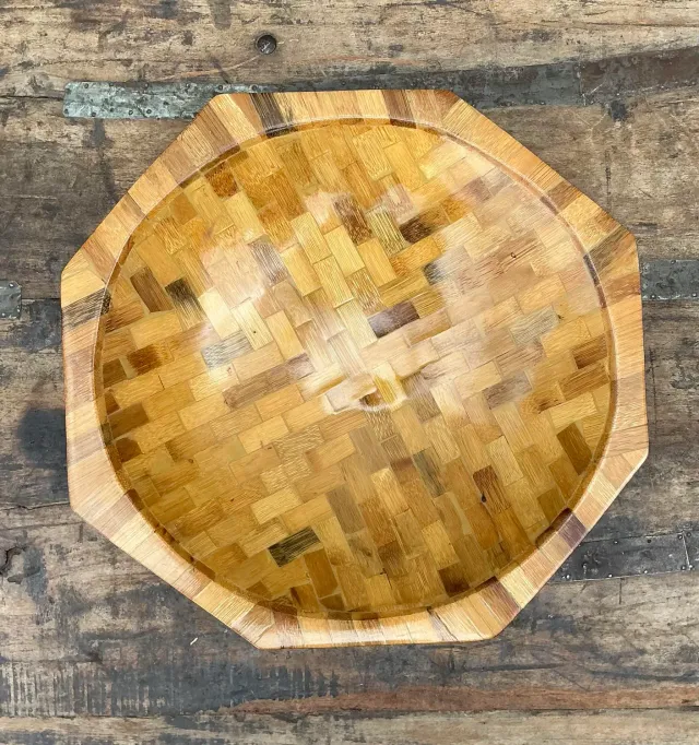 Vintage Parquet Rattan Wood Bowl — additional photo 2