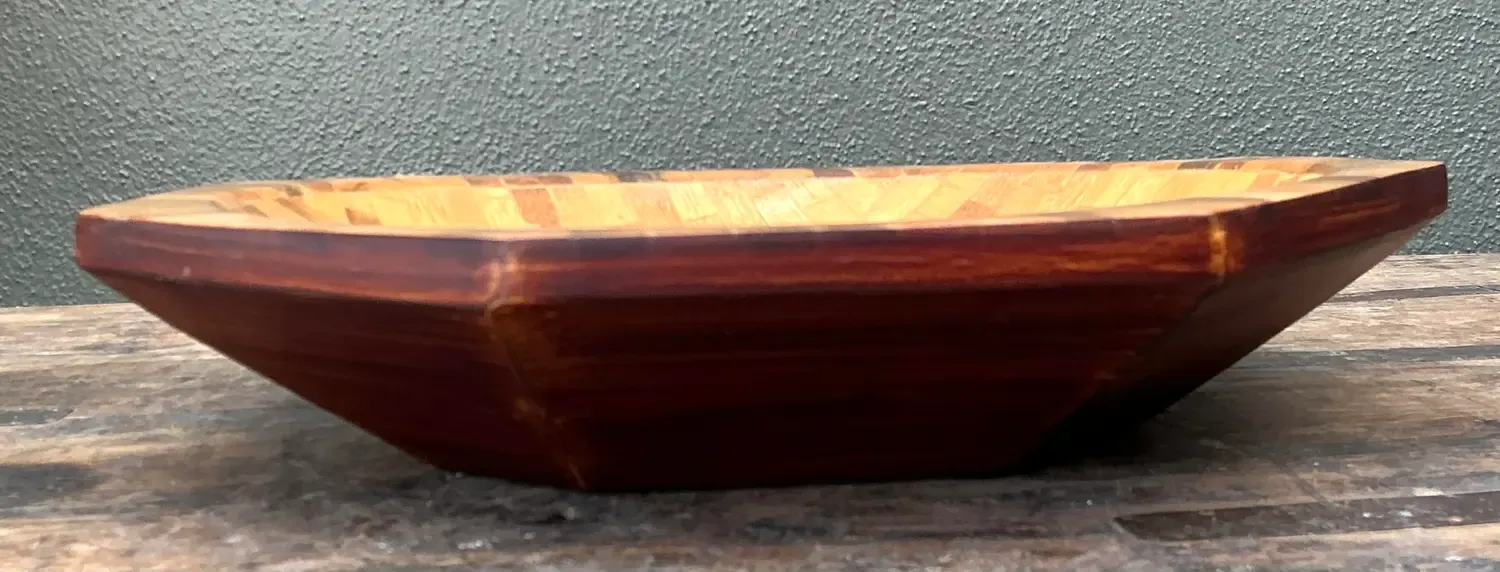 Vintage Parquet Rattan Wood Bowl — additional photo 3