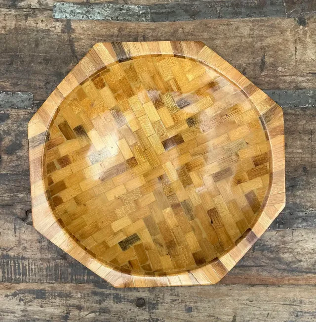 Vintage Parquet Rattan Wood Bowl — additional photo 4