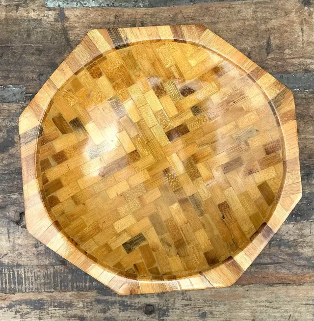 Vintage Parquet Rattan Wood Bowl — additional photo 5