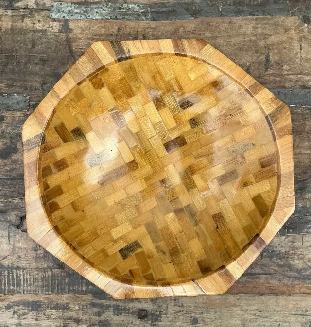 Vintage Parquet Rattan Wood Bowl — additional photo 6