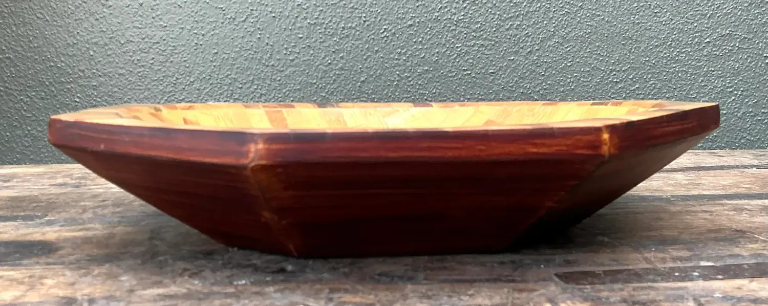 Vintage Parquet Rattan Wood Bowl — additional photo 8
