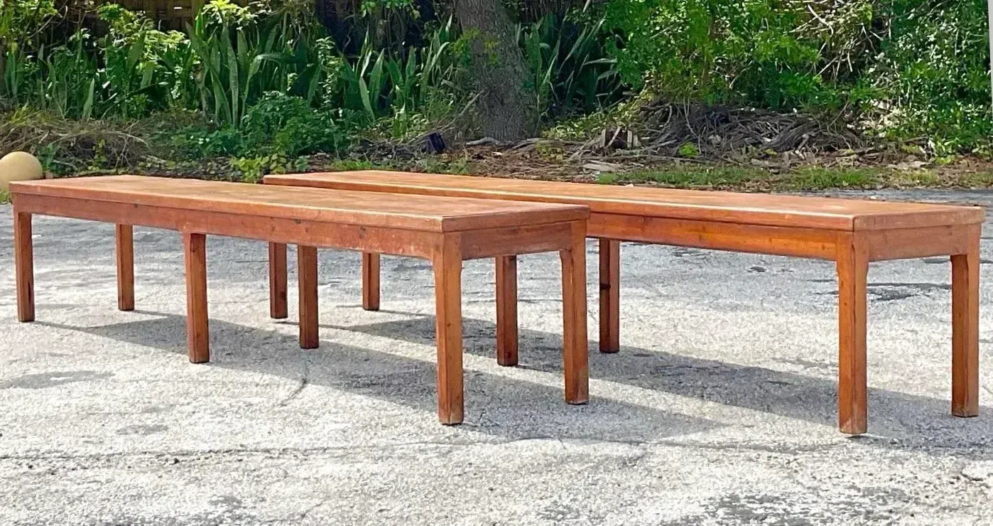 Vintage Parsons Style Monumental Wooden Bench - Pair — additional photo 2