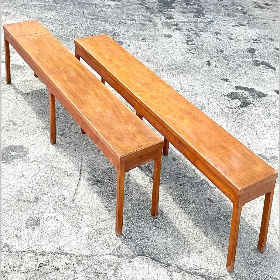 Vintage Parsons Style Monumental Wooden Bench - Pair — additional photo 8
