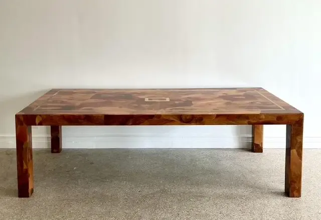 Vintage Patchwork Olive Burl Wood Extendable Dining Table — additional photo 2
