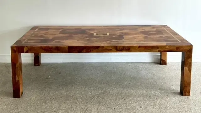 Vintage Patchwork Olive Burl Wood Extendable Dining Table — additional photo 4
