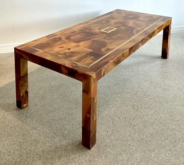 Vintage Patchwork Olive Burl Wood Extendable Dining Table — additional photo 5