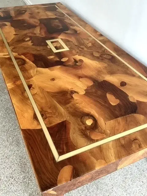 Vintage Patchwork Olive Burl Wood Extendable Dining Table — additional photo 6