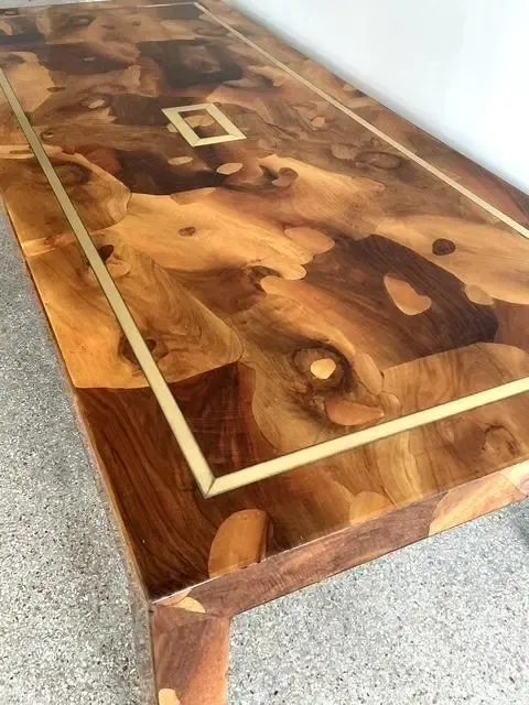 Vintage Patchwork Olive Burl Wood Extendable Dining Table — additional photo 7