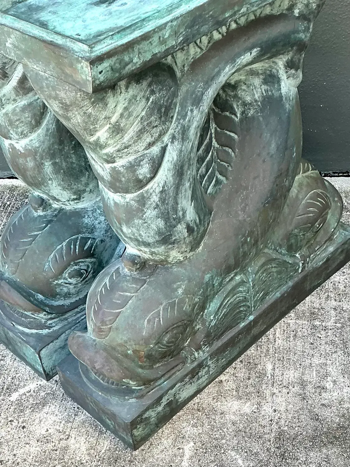 Vintage Patinated Bronze Dolphin Table Pedestals - A Pair — additional photo 8