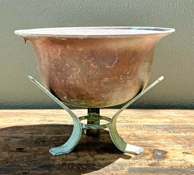 Vintage Patinated Copper Bowl on Verdigris Stand — additional photo 8