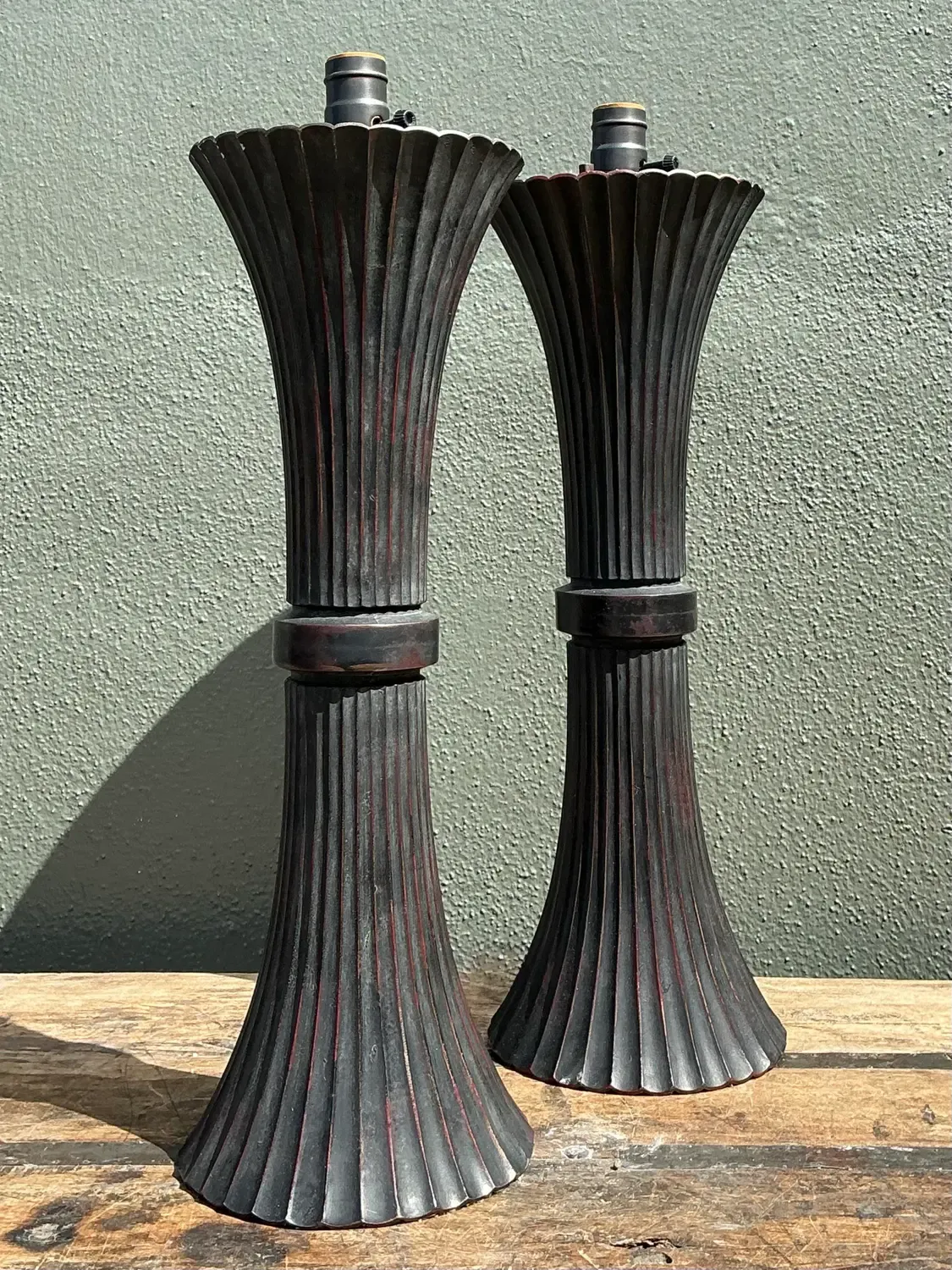 Vintage Patinated Fluted Metal Lamps - A Pair — additional photo 1