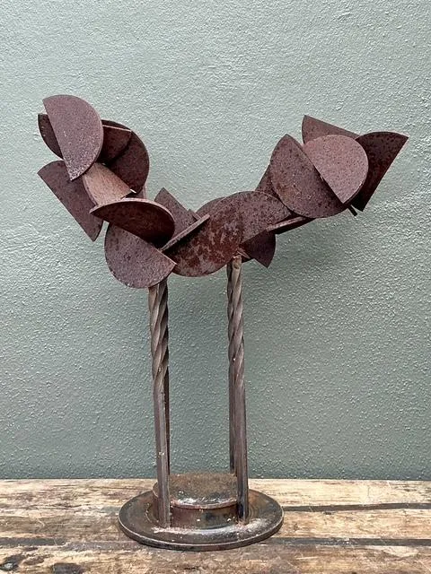Vintage Patinated Geometric Abstract Sculpture