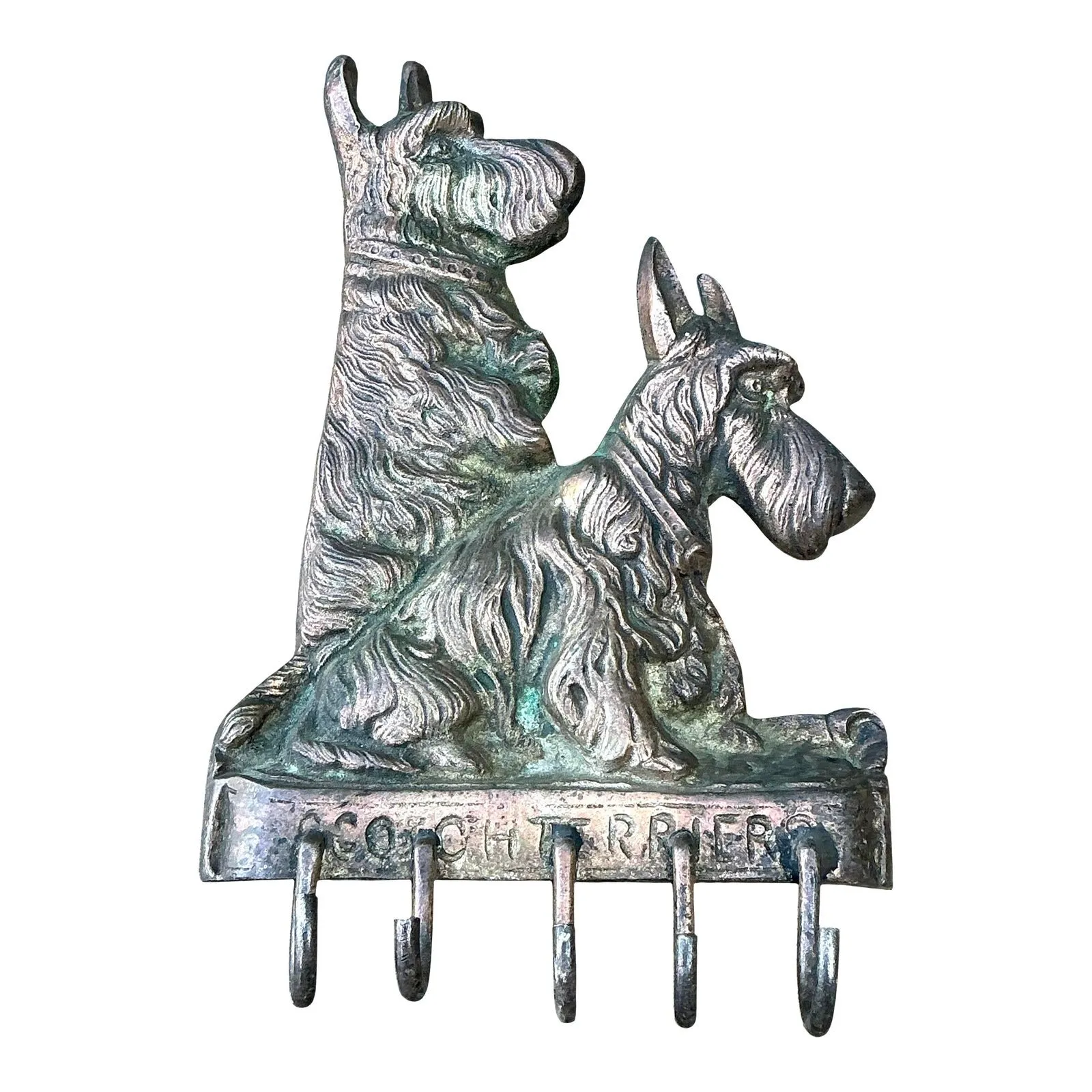 Vintage Patinated Metal Scotch Terrier Key Holder — additional photo 1