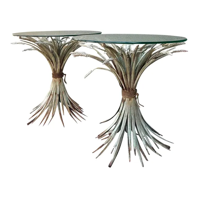 Vintage Patinated Sheath of Wheat Side Tables - A Pair — additional photo 1