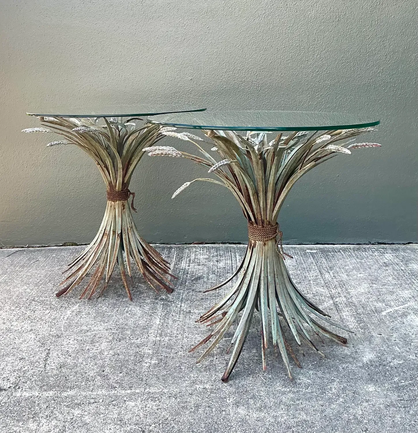 Vintage Patinated Sheath of Wheat Side Tables - A Pair — additional photo 2