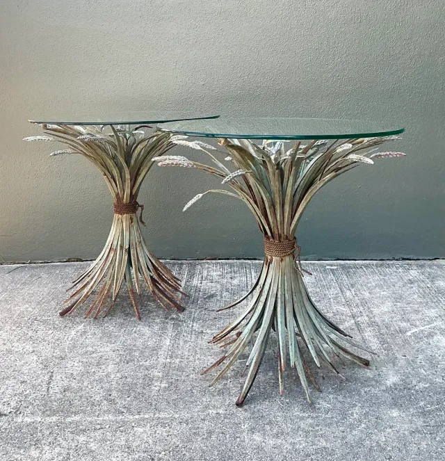 Vintage Patinated Sheath of Wheat Side Tables - A Pair — additional photo 2